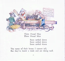 Tre stolte mus, tre stolte mus, faldt hurtigt til ro